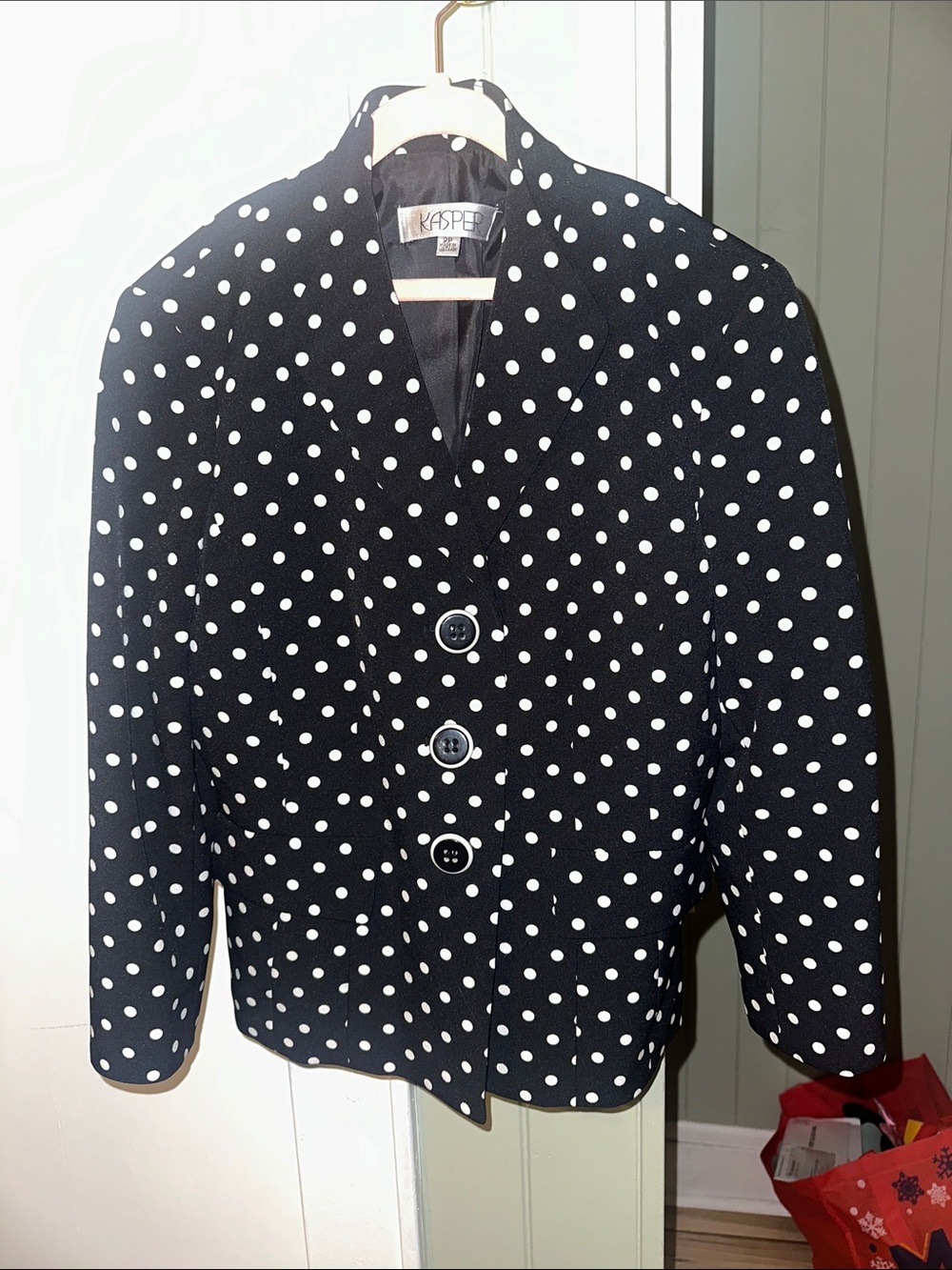 Kasper Black Blazer with White Polka Dots